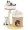 COSTWAY Petit Arbre à Chat Mignon de 83 cm, Tour à Chat avec Condo et 2 Nids Supérieurs Amovibles & Lavables, Centre d'Activités pour Chaton avec Jouet Interactif et Poteau à Gratter en Sisal, Beige