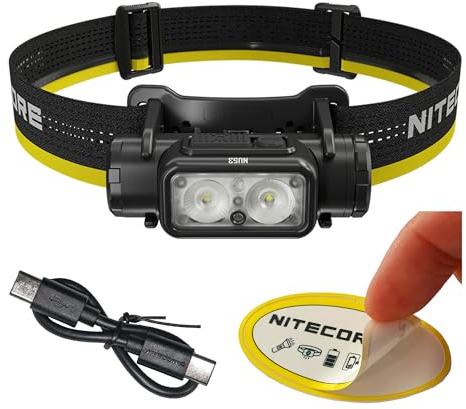 Nitecore NU53 1800 Lumen Stirnlampe, USB-C Wiederaufladbar, Lange Laufzeit, Industrielle Arbeit und Outdoor Stirnlampe mit weißen & roten Hilfslichtern
