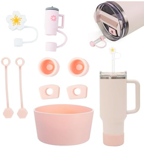 AYNKH Accessoire Cup Kit pour Stanley Cup, Comprend 2 Couvercles en Paille pour 9-10mm Straw, 6 Bouchons en Silicone Anti-Fuite, 4 Coque en Silicone PVC Cup Accessoires Protecteurs