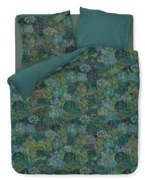 PiP Studio Bettwäsche Jardin de Noche Dunkelblau Bäume Sträucher Garten Häuser Abend Vögel Sterne, Größe:200 cm x 200 cm