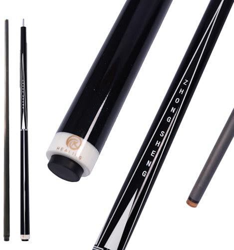 OKHEALING Taco de billar profesional T700 de fibra de carbono, longitud 147 cm, diámetro de la cabeza 12,4 mm, 8 dientes de acero inoxidable, varilla de 1/2 disparos, para 8 y 9 bolas negras