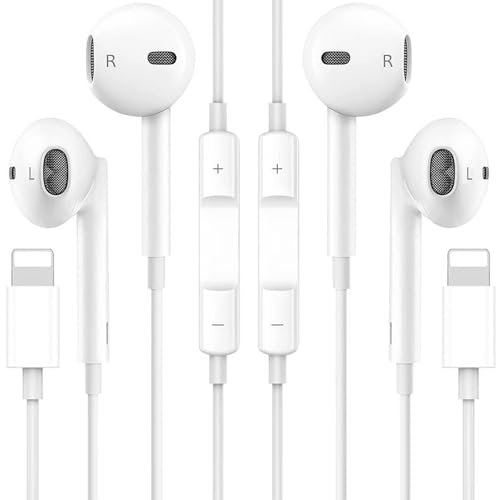 2 Pack Auriculares para iPhone, In-ear iPhone con Cable Hi-Fi Estéreo Auriculares, Control de Volumen Aislamiento del Ruido Earphones Compatible con iPhone 14 Pro Max/13/12/Mini/11/SE/XS Max/X/XR/8