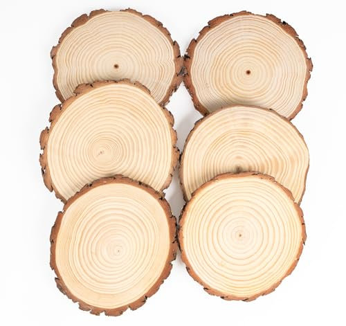 6er Set Baumscheiben 20 cm, Runde Holzscheibe 2cm Dick, Holzscheiben zum Basteln 20 cm(ca. 20-22cm), Große Baumscheiben für DIY-Basteleien, Hochzeit, Weihnachten & Tisch Deko
