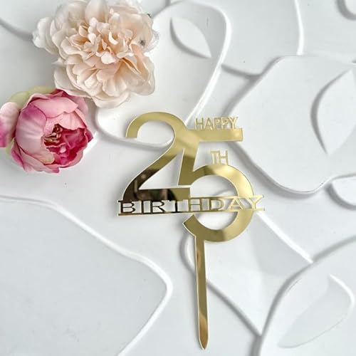 AILEXI 1pcs Acryl Glitter Kuchen Dekorieren Toppers mit Happy Birthday 25th Gold A604