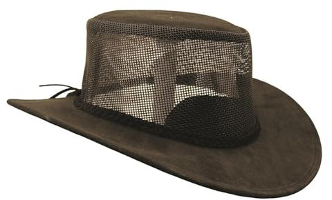 Outbacker Australischer Cowboy-Hut aus Netz und Wildleder- Sonnenschutz für Kopf und Gesicht Farbe schwarz, Größe XXL I 62-63 cm