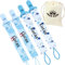 Clip fittizie personalizzabili da 4 pacchetti personalizzabili con sacchetto di stoccaggio-regalo per bambini perfetto per i neonati, personalizzate solo catene (Blu)