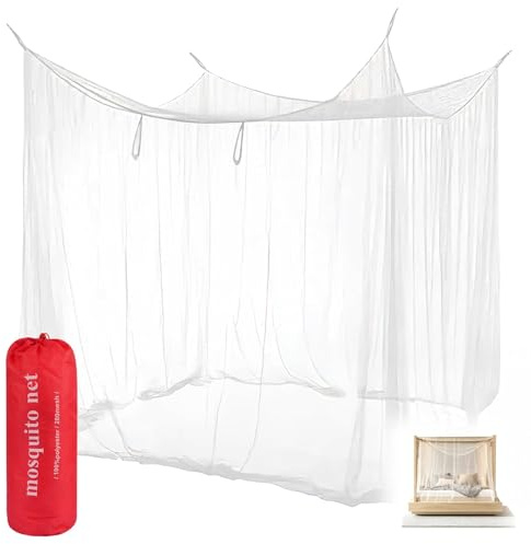 Moskitonetz Bett aus Polyester, Feinmaschiges Mückenschutz Moskitonetz für Doppelbett und Einzelbett, Mückennetz Ohne Tür mit Tragetasche, Geeignet für Reise, Camping, Hause (200×200×180 cm)