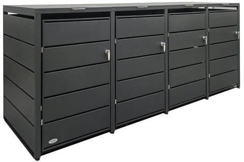 Outdoor-Mülltonnenbox, bis zu 240L Tonnen, Verkleidung aus verzinktem Stahl, abschließbare Türen, Mülltonnenhaus, Anthrazit (4er)