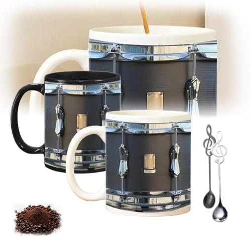 Black Vintage Drum Mug Funny Drumming Gifts, 2025 New Gift for Drummer, Drumming Coffee Cup, Funny British Drum Mug,Drum Coffee Mug for a Drummer Musician,Black+white