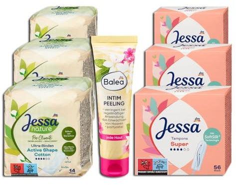 7-tlg Set: 3 x Ultra-Binden Active Shape Cotton Pro Climate nature, 14 St + 3 x Tampons mit SoftSilk Technologie + Peeling