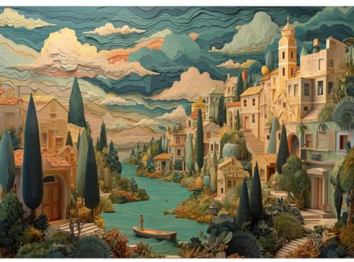 Yunlus Jigsaw Puzzles für Erwachsene 1000 Teile Unmöglich schwer schwierig herausfordernde Puzzles für Erwachsene 1000pc Puzzle Eine friedliche Stadt Puzzle 1000 Teile 70 x 50 cm