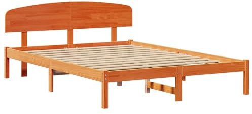 vidaXL Bettgestell mit Kopfteil Braun 140 x 200 cm Massivholz Kiefer, Moderne Schlafzimmerdeko, rechteckiger Bettrahmen, stylisches Möbelstück, ruhige Schlaflösung, zeitgemäßes Design