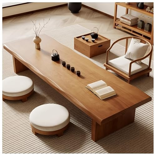 ASKLFNEI 180cm Massivholz Niedriger Couchtisch im japanischen Stil,Tatami-Meditationstisch,Zen-Tisch,Taoistischer Tisch,für Fenster, Outdoor,Wohnzimmer,leicht zu reinigen