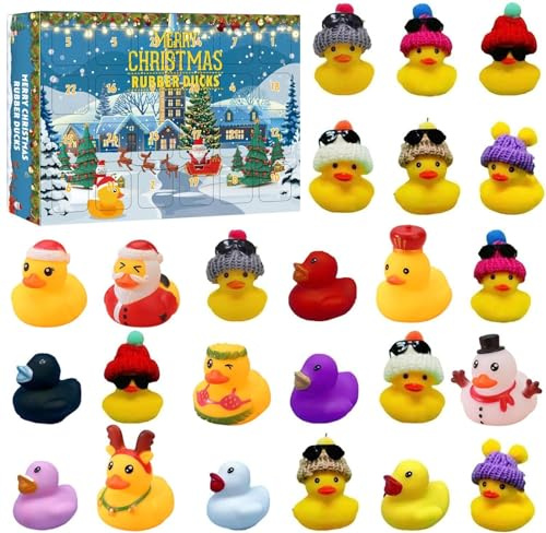 Duck Advent Calendar 2025, 24 Days Christmas Countdown Rubber Duck Set, Bath Toys for Toddlers, Boys, Girls, Fun Holiday Gifts, Kids Xmas Fun Ducks, Christmas Party Favors for Kids (Set B)