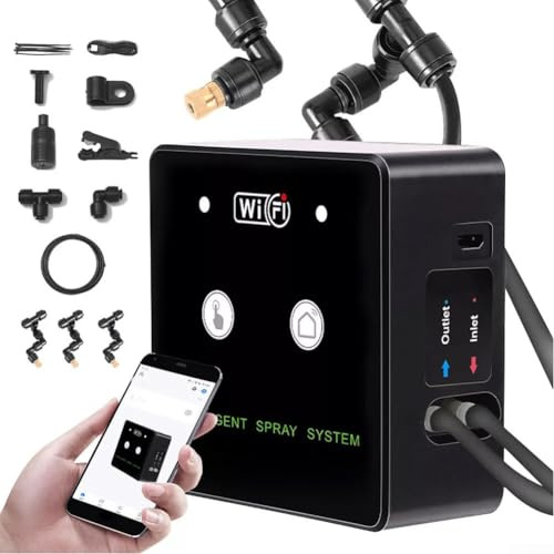 Qualoramall Sistema inteligente de nebulización de terrario giratorio de 360° con control remoto WiFi y temporizado, kit de pulverización de humidificación de bosque lluvioso de niebla fina con bomba