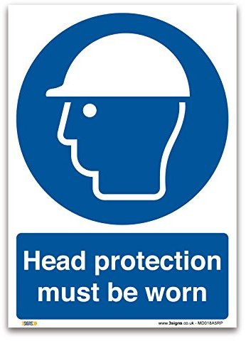 Head protection must be worn Sign - A5 1mm Rigid Plastic - Mandatory Safety Clothing PPE