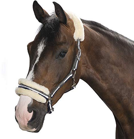 Eskadron Lammfell-Dornschnallen-Halfter in steelgrey/white/deepblue, Größe:Pony 2