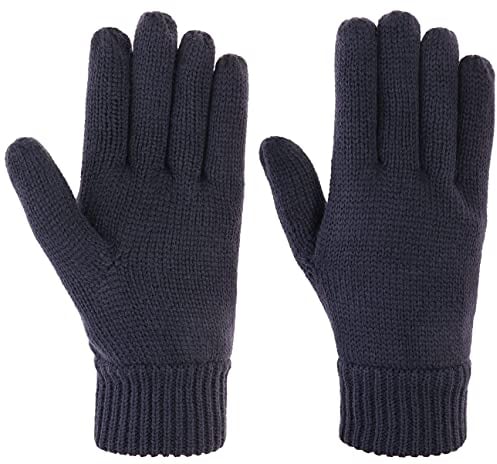 Lipodo Thinsulate 3M Strickhandschuhe Damen/Herren - Handschuhe mit Fleecefutter - Herbst/Winter- Outdoor Fingerhandschuhe- Elastischer Rippstrick - dunkelblau M