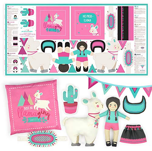 kullaloo KINDERLEICHT - Cut & Sew Stoff als Panel auf Popeline/Baumwolle zum selber Nähen (Just be Llamazing)