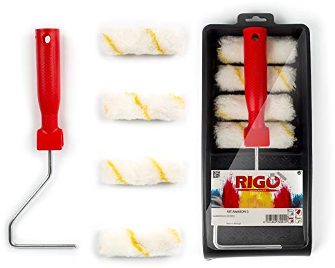 RIGO Rouleau Peinture Anti-goutte Réutilisables de 11cm avec 4 Recharges et un Plateau - Parfait pour les Murs et les Plafonds.