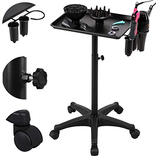 Beltom® Chariot de Rangement en Aluminium à 5 Roues pour Les coiffeurs et esthéticiennes, Réglable en Hauteur - Noir