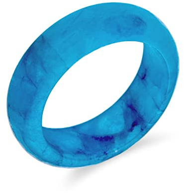 Bling Jewelry Anneau bande en jade bleu sarcelle teinté, simple, solide, empilable, pour femmes et adolescentes, pierre de naissance d'août.