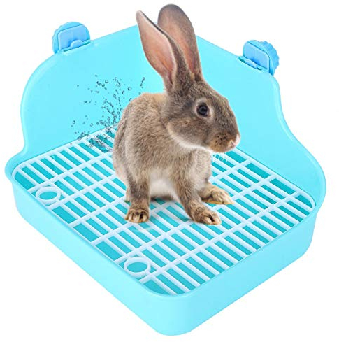 SALUTUYA Kaninchen Toilette Kunststoff Kleintier Töpfchen Trainer Corner Box Pet Training Toilette für Hamster, Wüstenrennmaus, Kaninchen, Chinchilla, Frettchen, Kaninchen WC Käfig (blau)