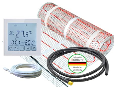 ew direkt Komplett-Set elektrische Fußbodenheizung SunPro 160 für Fliesen, Naturstein mit Thermostat RT-60 Wlan (18 m² - 0,5 x 36 m)