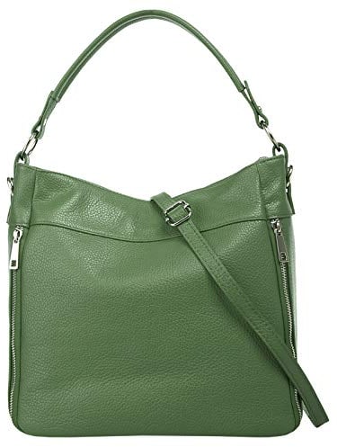 Cluty Handtasche Echt Leder Damen | Made in Italy, Smartphonefach, Damentasche aus Rindleder, Umhängetasche mit Reißverschluss, Shopper mit abnehmbarem Schultergurt grün | 020843