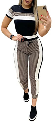 Tomwell 2-Teiliger Sportanzug Damen Sommersport Top Und Laufhose Set Trainingsanzug Freizeitanzug Sportbekleidung Yoga Outfit Gym Set B Schwarz-1 S