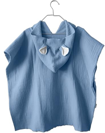 MIMUSELINA Poncho Asciugamano per Bambini – Accappatoio Neonato in Mussola – Poncho Leggero e Assorbente, Asciugatura Rapida – Asciugamano Mare Bambino (Blu)