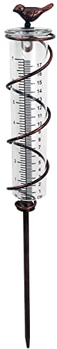JOYBee 7inch Capacity Glass Spiral Rain Gauge,Cast Iron Bird Hanging Rain Gauge,Garden Rain Water Meter Measuring with Metal Frame,Decoration for Outdoor Garden Lawn Backyard