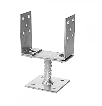 TRIBECCO® Aufschraubhülse U-Form für Vierkant-Holzpfosten, feuerverzinkter Stahl, U-Stützenschuh auf Riffelstahl-Träger breitenverstellbar bis 160 mm, Höhe 200 mm, zum Aufdübeln