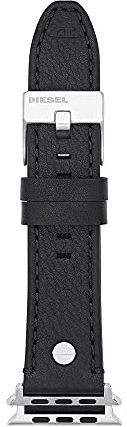 Diesel Bracciale compatibile con Apple Watch, 42/44/45/49 mm - 24 mm Pelle nera, DSS0001