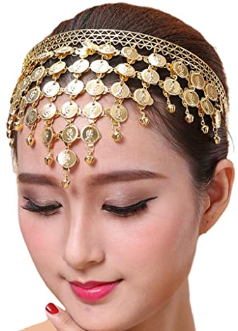 Sharplace Bauchtanz Stirnband Outfit Münze Pailletten Kopfschmuck für Frauen Brautschmuck, Gold