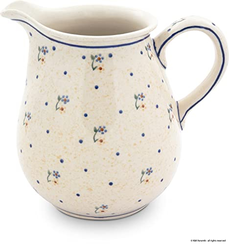 Bunzlauer Keramik Jarra abombada grande de 2 litros, diámetro de 21 cm, altura de 19,5 cm, decoración 111