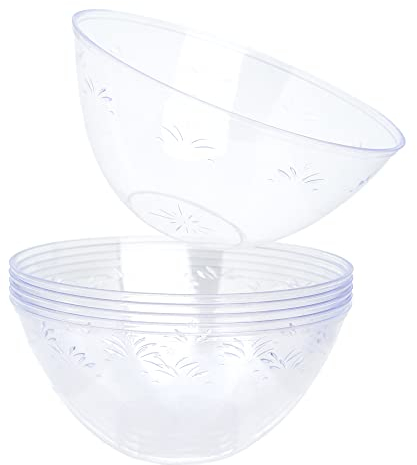 STACKABLES ~ Pack of 5 Plastic Large Serving Bowls 98oz | Salad Bowl | Party Bowls Set ~ 9.5 Clear Reusable Bowl