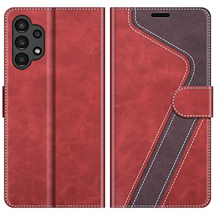 MOBESV Coque pour Samsung Galaxy A13, Housse en Cuir Magnétique Fonction Stand Étui pour Samsung Galaxy A13, Élégant Rouge