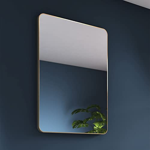 Brushed Brass Bathroom Mirror 600x800mm - Jett Rotatable Bathroom Wall Mirror, Aluminium Framed Wall Mounted Vanity Bedroom Mirrors, Rectangular Mirrors for Bedroom, Living Room, and Hallways