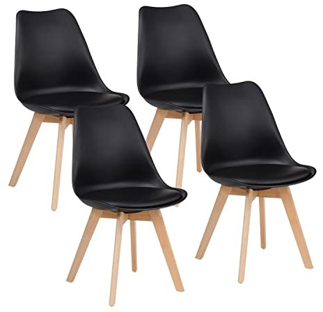 Brigros WeHome - Set 4 Sedie Candice, Sedie Sala Da Pranzo O Ufficio, Sedia Ergonomica, Seduta Imbottita Con Cuscino In Similpelle, Sedie Camera, Piedi In Legno Di Faggio, Arredamento Casa (Nero)