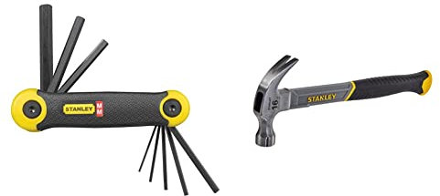 Stanley Metic Folding Hex Key Set Pocket Size (8 Pieces) 2-69-264, Pack of 1 & STHT0-51309 16oz Fiberglass Curved Claw Hammer, 450g