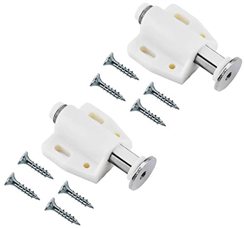 TERF® Push to Open Door Catch White Single Magnetic Pressure Touch Release Catches Latch for Open and Close The Door with a Single Push including Fixing Screw - Pack of 2