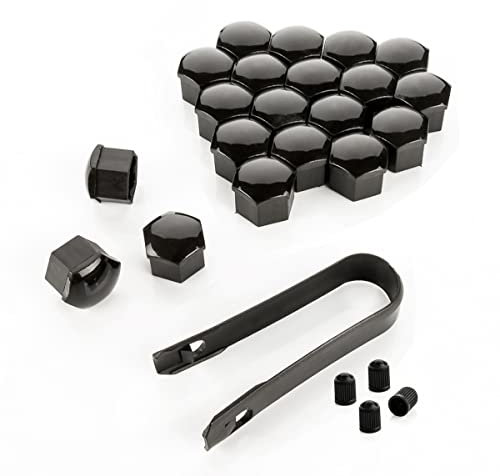 LST 20x Sechskant Felgen Radschraube Abdeckkappen Kappen Set 17 mm schwarz Glanz