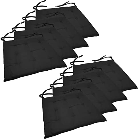 NYVI Stuhlkissen 40x40 cm ComfySeat Anthrazit 8er Set - Sitzkissen mit Bändern/Schleife, 9-fache Steppung - Indoor & Outdoor - Gartenstuhlkissen aus Baumwoll-Mischgewebe - ÖkoTex 100