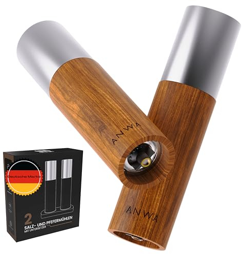 ANWA ® Salz- und Pfeffermühlen Set aus Akazienholz (Farbe: Akazie), Gewürzmühlen inkl. Zubehör, Keramikmahlwerk
