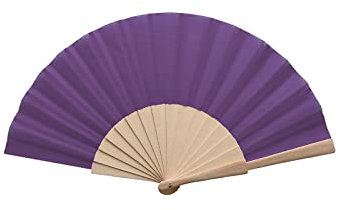Deliex delicias de Extremadura. Abanico de madera y tela en color morado. Abanico para invitadas en bodas, bautizos y comuniones, abanico para fiestas de verano (MORADO)