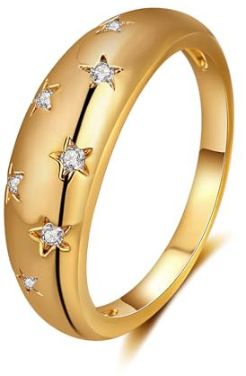 Aprilery Goldringe für Frauen, modische vergoldete Croissant-Kuppel-Stern-Statement-Ringe, Bandschmuck für Teenager-Mädchen, Geschenke für Frauen (8)