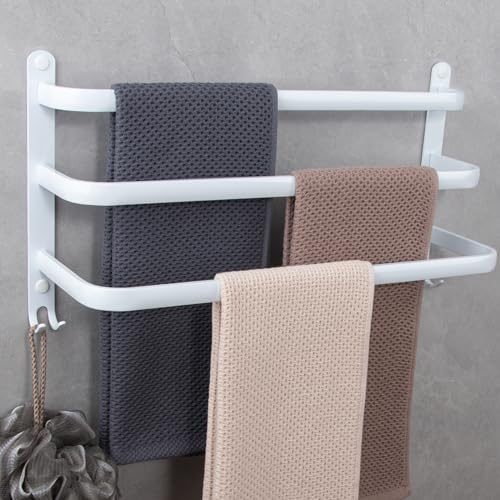 Porte Serviette Mural 3 étages Porte Serviette en Aluminium Support Serviette Salle de Bain avec Crochet pour Salle de Bain, Cuisine D'hôtel, Style Contemporain, 50 cm