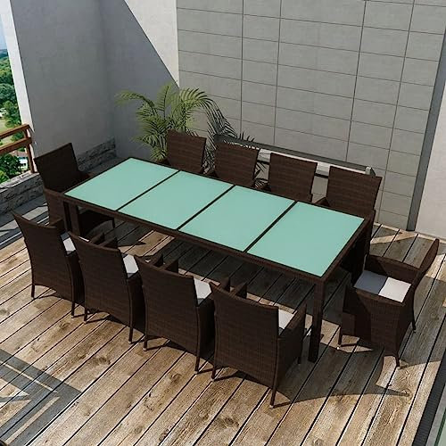 MNISDFL Terrassenmöbel Gartensofa Möbelsets Gartenlounge Set Loungemöbel 11-TLG. Garten-Essgruppe mit Auflagen Poly Rattan Braun