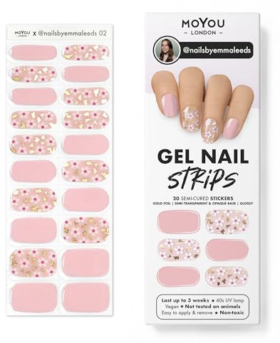 MOYOU LONDON Semi Cured Gel Nail Strips - 20 Pcs. Nail Wraps for Salon-Quality Manicure - Works with Any UV Lamp - Easy to Apply, Trim, & Remove Gel Stickers